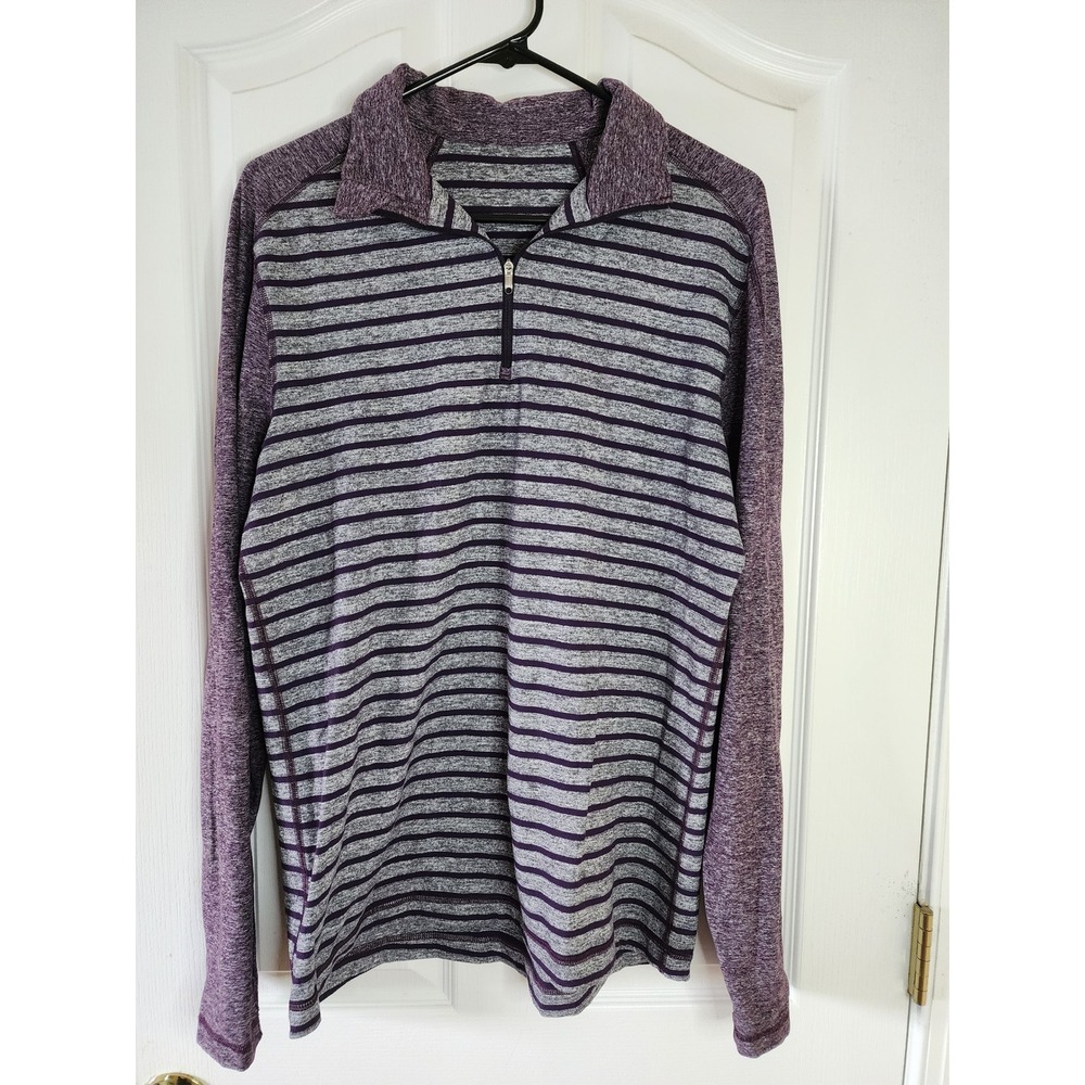 Lululemon Mens Striped Half Zip Pullover Purple Grey Long Sleeve Shirt Size M